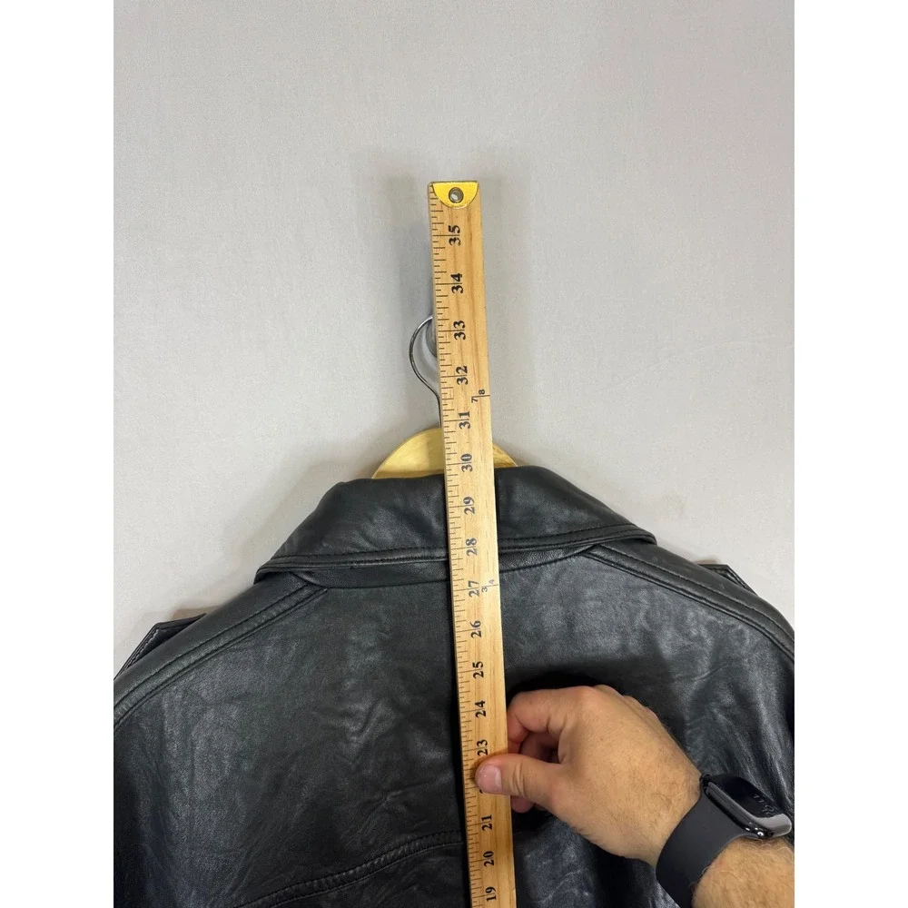 Levis Mens Genuine Leather Cafe Jacket Black Plaid Lined Full Zip Epaulettes XXL